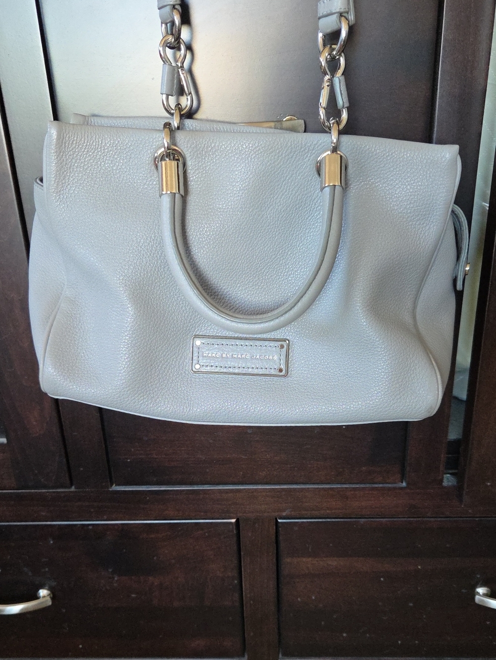 Marc Jacobs Pebbled Leather Tote in Light Gray with Gold Hardware